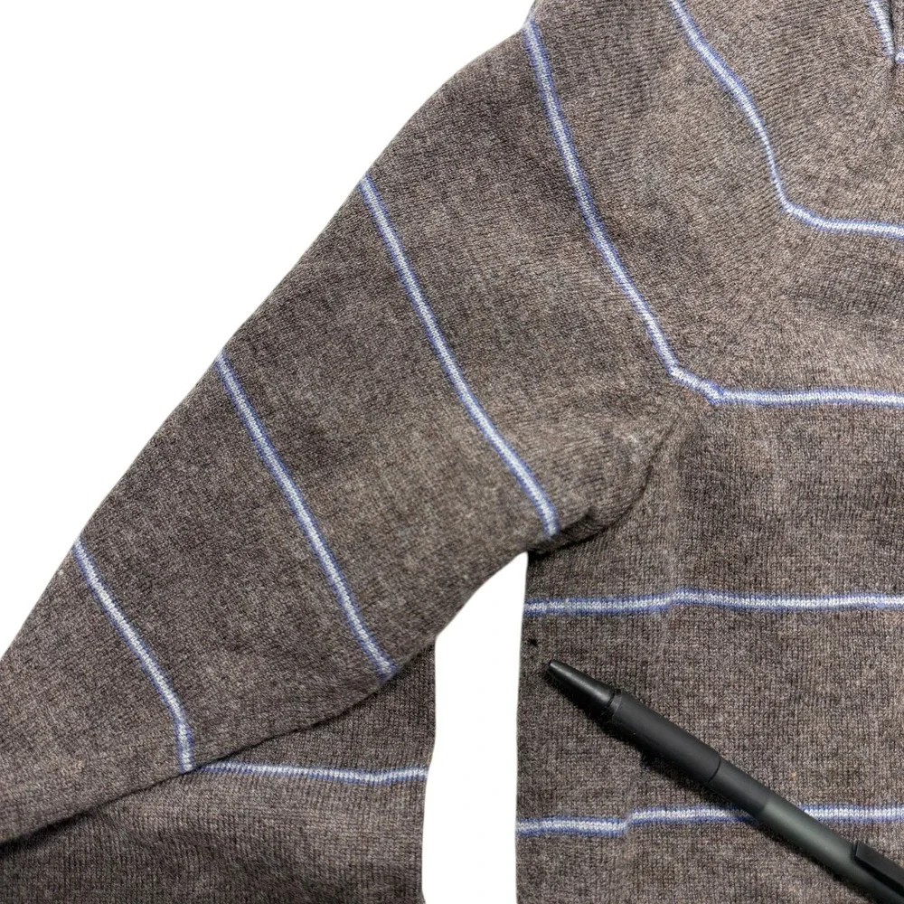 Banana Republic Men Merino Wool V-Neck Striped Sweater Brown Blue Large Pullover